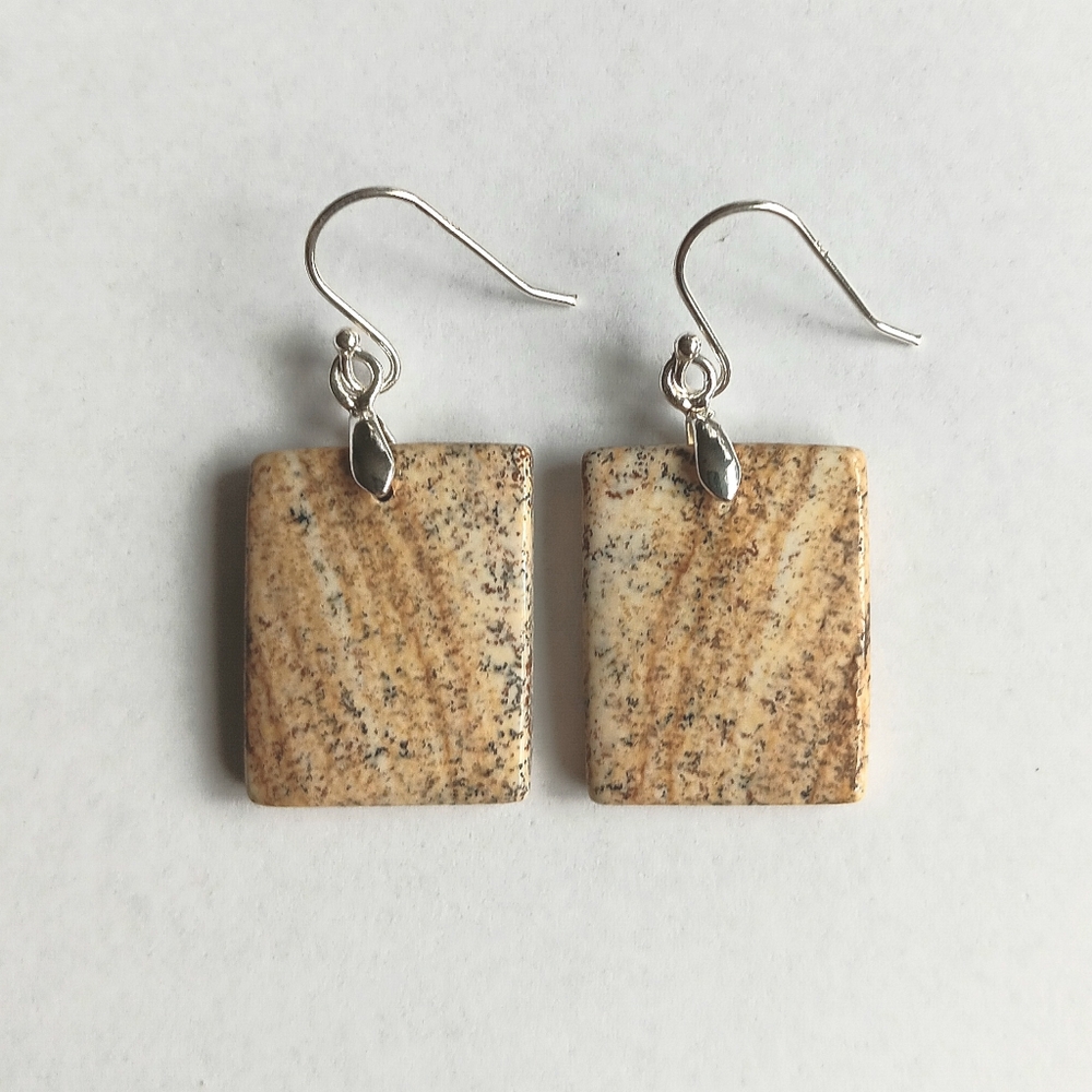 Picture Jasper Gemstone Earrings with 925 Sterling Silver Findings